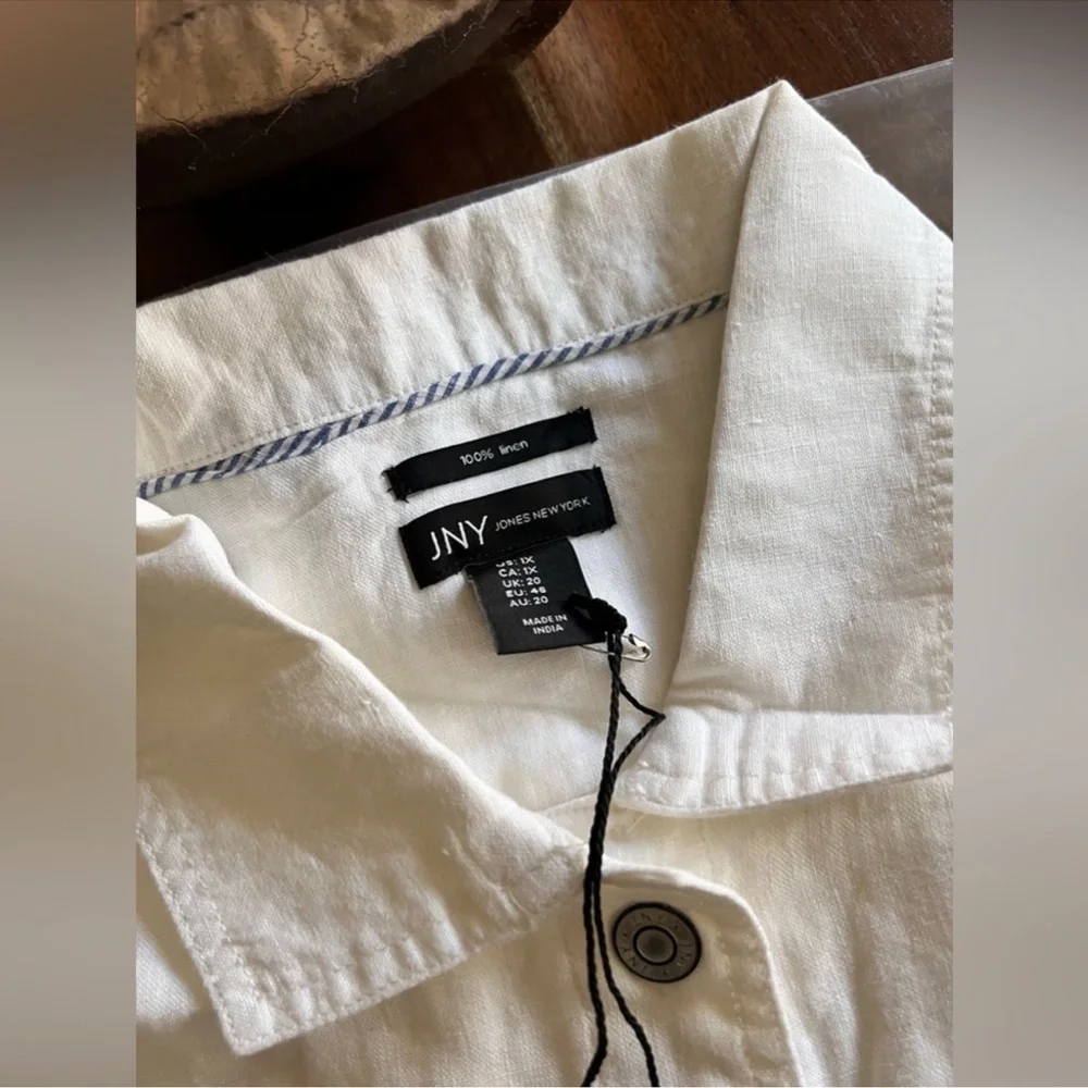 🎉LAST PIECE🎉JONES‎ NEW YORK Plus Linen Jean Jacket With Metal Trims
